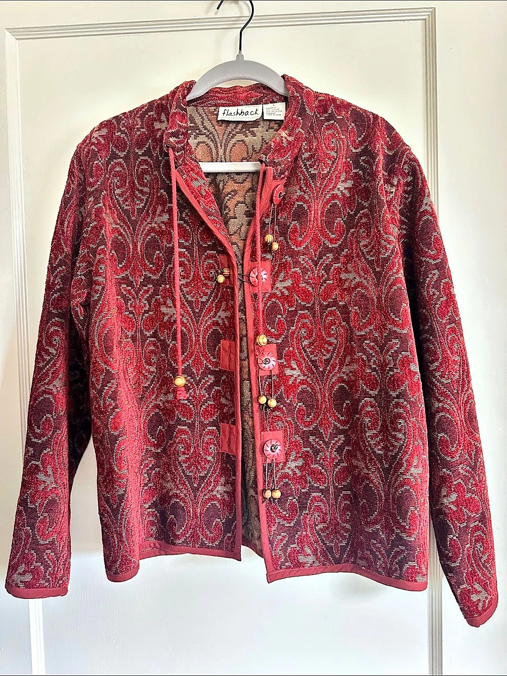 Flashback Paisley Button-Front Jacket in Red & Brown Like New